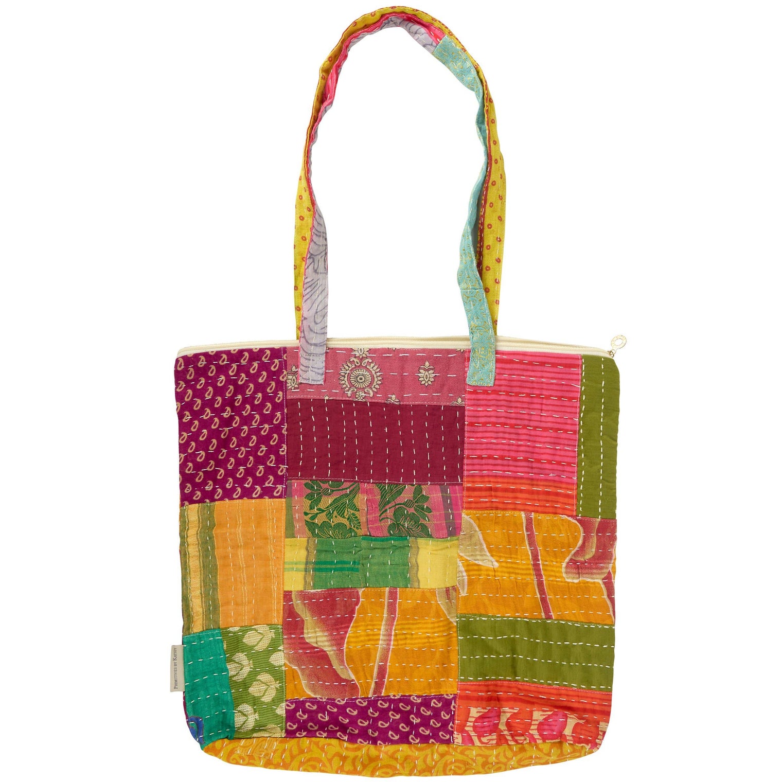 Large Kantha Tote – Cotton Patchwork Style Zipper Tote Bag, Primitives by Kathy