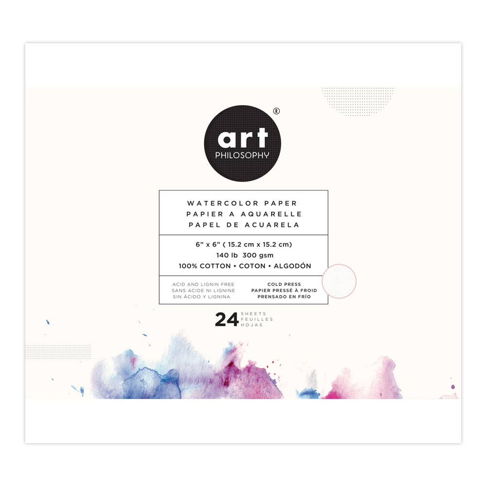 Art Philosophy 6×6 Watercolor Paper Pad – 24 Sheets, 140 lb (300 gsm) 100% Cotton Cold Press
