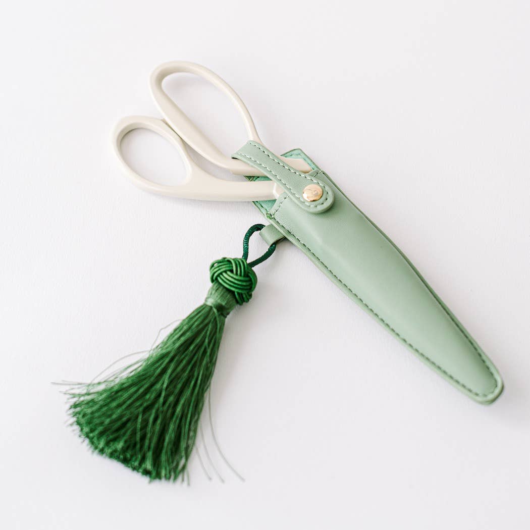 Ivory & Gold Heirloom Scissors with Case – Sage Green Vegan Leather Set, by Good Juju Ink