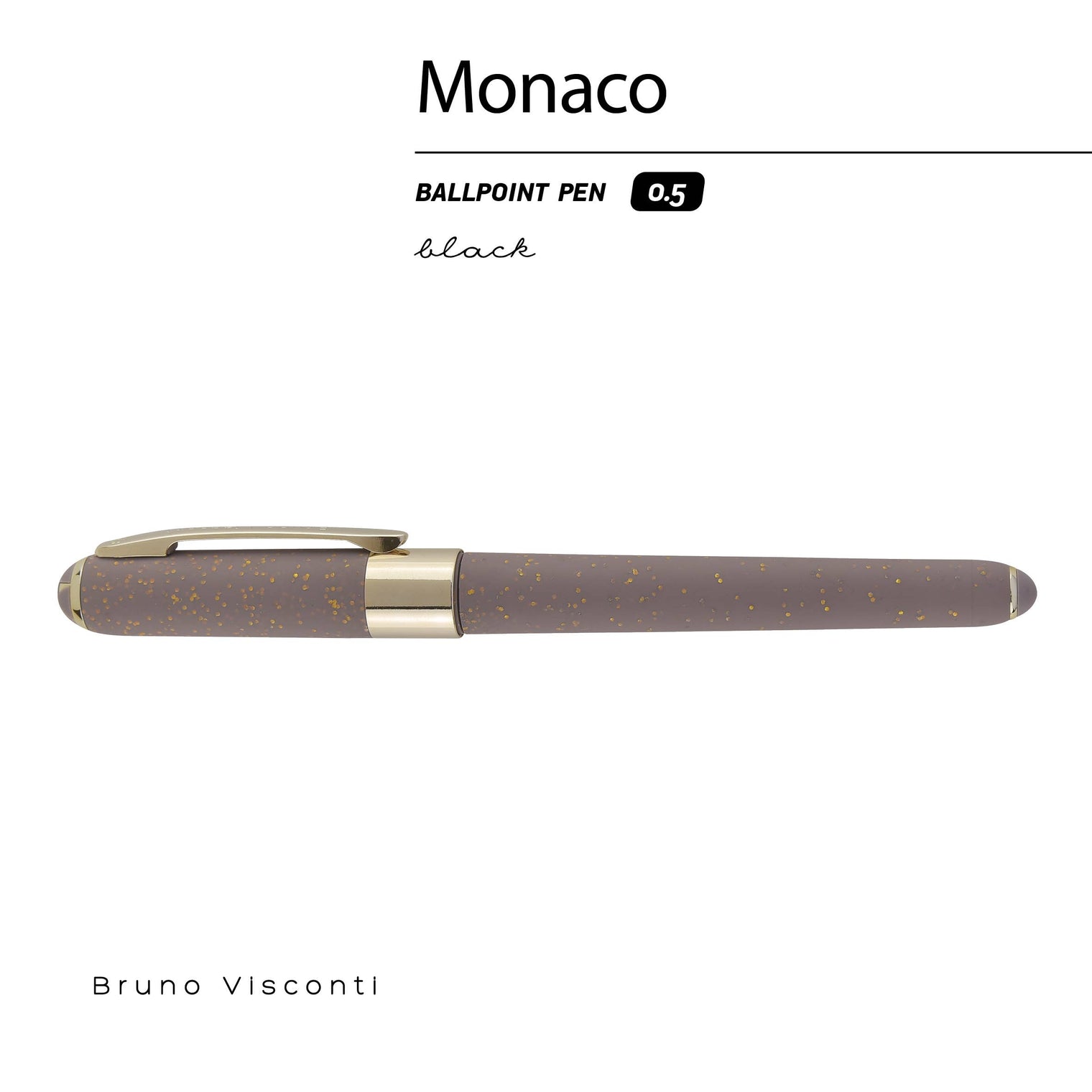 Monaco Glitter Grey Ballpoint Pen (Single Pen) – Soft Touch 0.5mm Black Ink, BV by Bruno Visconti