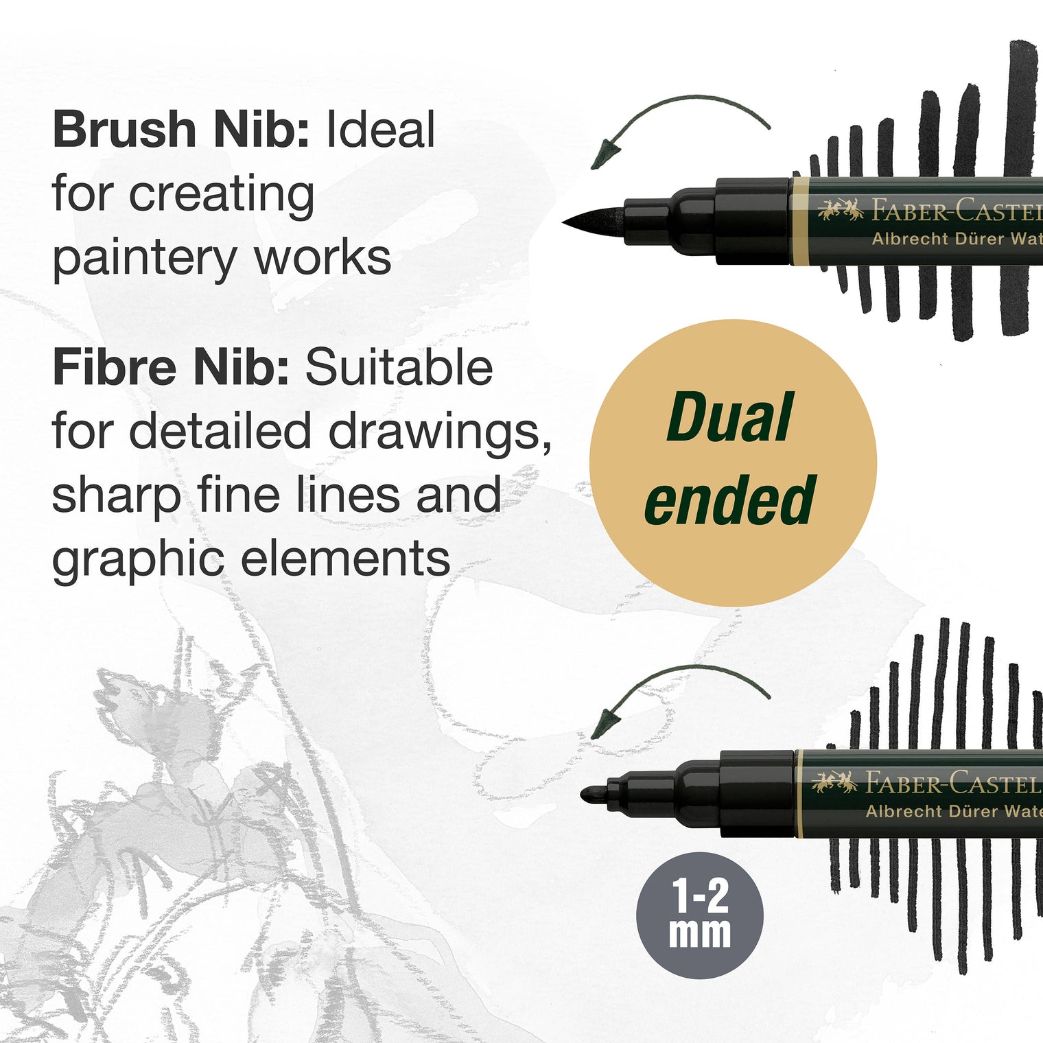 Albrecht Dürer Watercolor Markers, Grey Tones – Set of 5 Dual Tip Water-Soluble Markers, Faber-Castell